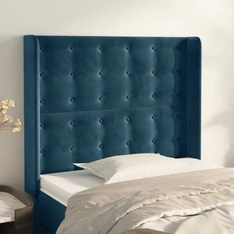vidaXL Tăblie pat cu aripioare albastru închis 83x16x118/128cm catifea