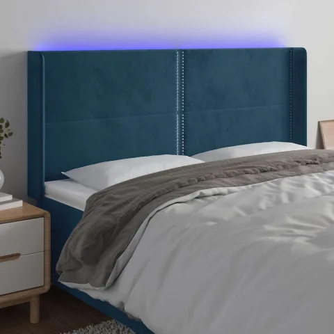 vidaXL Tăblie de pat cu LED, albastru închis, 203x16x118/128cm catifea