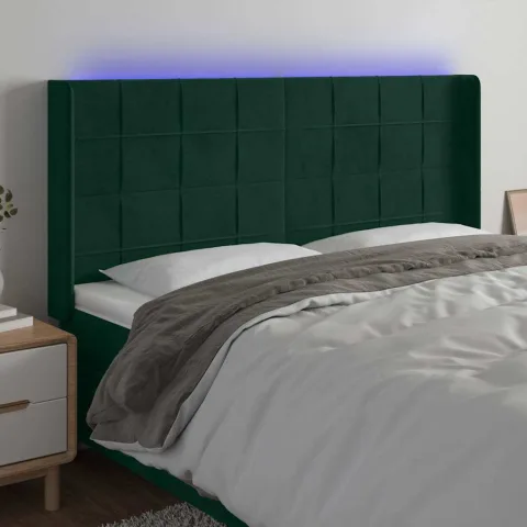 vidaXL Tăblie de pat cu LED, verde închis, 203x16x118/128 cm, catifea
