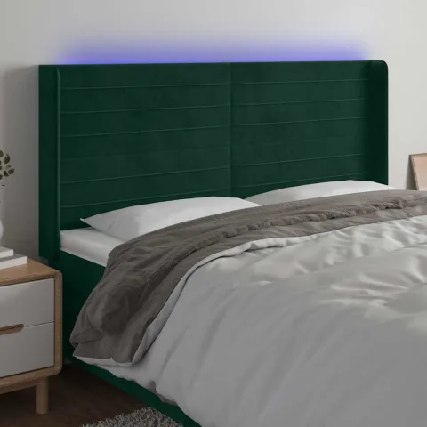 vidaXL Tăblie de pat cu LED, verde închis, 163x16x118/128 cm, catifea