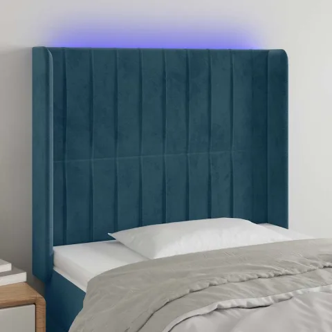 vidaXL Tăblie de pat cu LED, albastru închis, 93x16x118/128cm, catifea