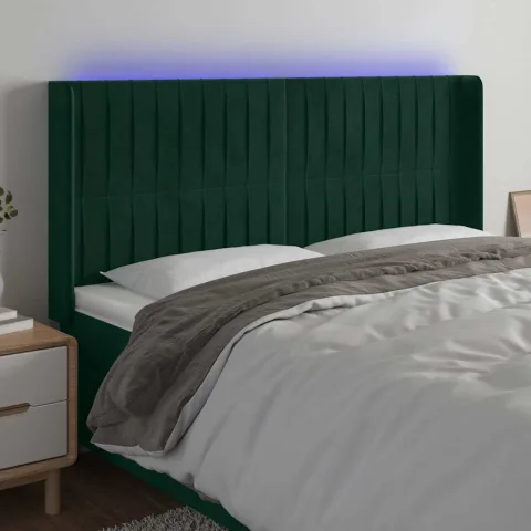 vidaXL Tăblie de pat cu LED, verde închis, 203x16x118/128 cm, catifea