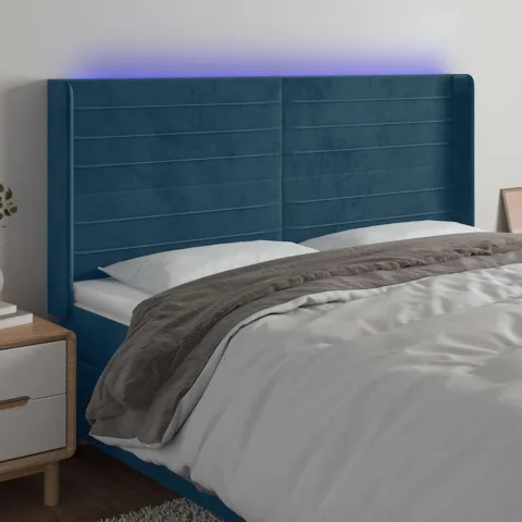 vidaXL Tăblie de pat cu LED, albastru închis, 203x16x118/128cm catifea