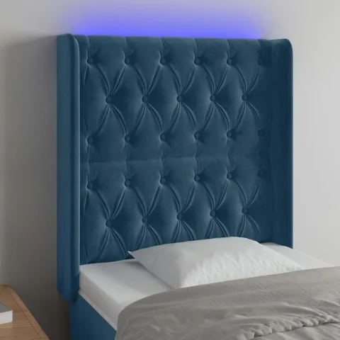 vidaXL Tăblie de pat cu LED, albastru închis, 83x16x118/128cm, catifea