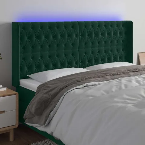 vidaXL Tăblie de pat cu LED, verde închis, 203x16x118/128 cm, catifea