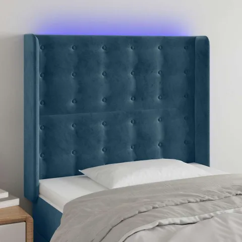 vidaXL Tăblie de pat cu LED, albastru închis, 83x16x118/128cm, catifea