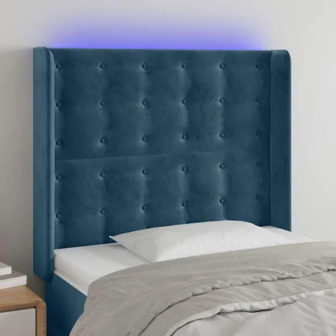 vidaXL Tăblie de pat cu LED, albastru închis, 103x16x118/128cm catifea
