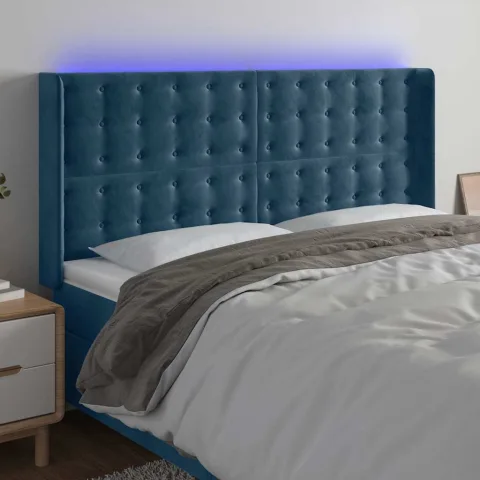 vidaXL Tăblie de pat cu LED, albastru închis, 163x16x118/128cm catifea