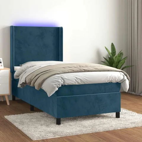 vidaXL Pat continental cu saltea&LED albastru închis 80x200 cm catifea