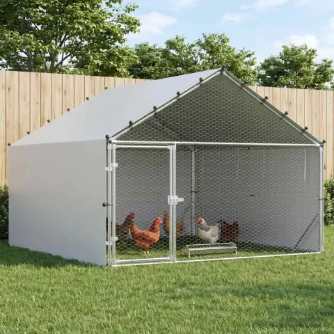 vidaXL Cot pentru pui cu acoperiș Argintiu 200 x 200 x 150 cm