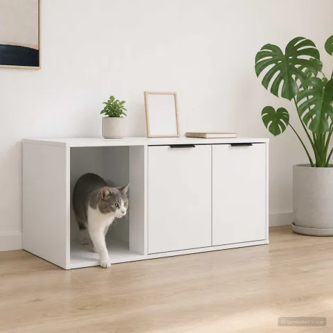 vidaXL Mobilier pentru pisici Alb 100 x 49 x 45 cm Lemn prelucrat