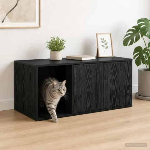 vidaXL Mobilier pentru pisici Stejar Negru 100 x 49 x 45 cm