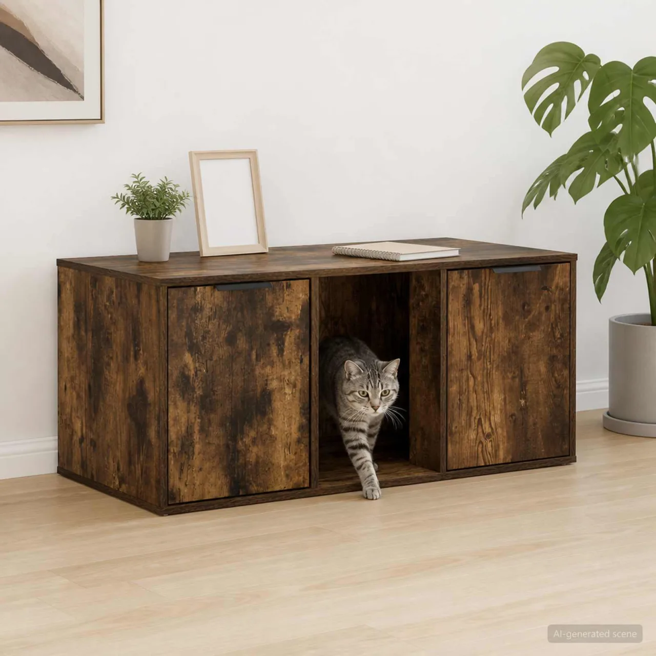 vidaXL Mobilier pentru pisici Stejar fumuriu 100 x 49 x 45 cm