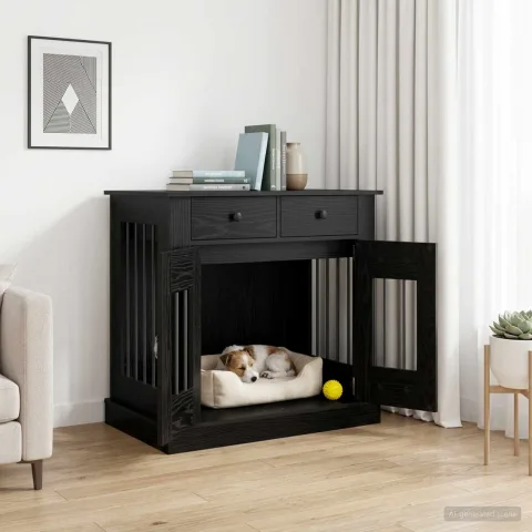 vidaXL Mobilă pentru cușcă de câine Stejar Negru 80 x 47,5 x 80 cm