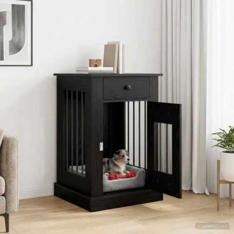vidaXL Mobilă pentru cușcă de câine Stejar Negru 50 x 47,5 x 80 cm