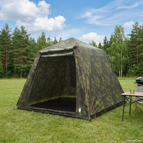vidaXL Cort de pescuit cu eliberare rapida 4 persoane Camuflaj ușor