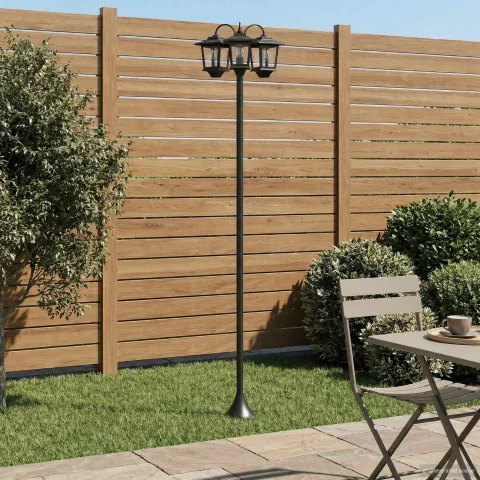 vidaXL Stâlp de lampă cu 3 capete with LED Bulb Negru 16 x 16 x 187 cm