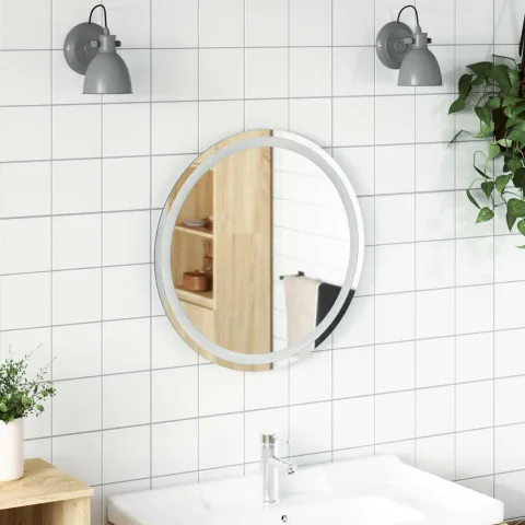 vidaXL Oglindă de baie cu LED Transparent Ø 60 cm sticlă securizată