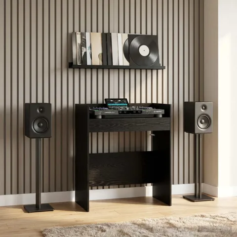 vidaXL Masă DJ Stejar Negru 102 x 45 x 102 cm Lemn prelucrat