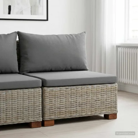 vidaXL Sofa Medie cu Perne GENDT Ratan Natural Gri Kubu