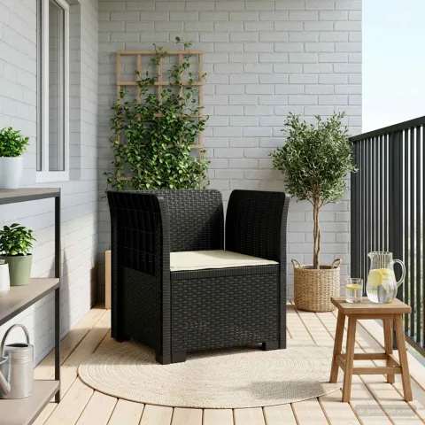 vidaXL Fotoliu cu 1 Loc cu Pernă Aspect Rattan PP Antracit