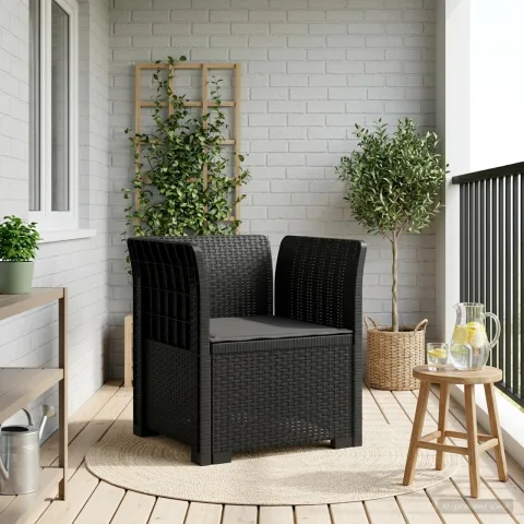vidaXL Fotoliu cu 1 Loc cu Pernă Aspect Rattan PP Antracit