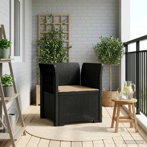 vidaXL Fotoliu cu 1 Loc cu Pernă Aspect Rattan PP Antracit