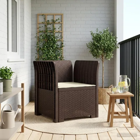 vidaXL Fotoliu cu 1 Loc cu Pernă Aspect Rattan PP Maro