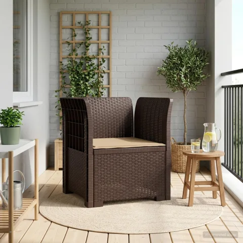 vidaXL Fotoliu cu 1 Loc cu Pernă Aspect Rattan PP Maro