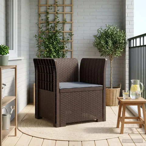 vidaXL Fotoliu cu 1 Loc cu Pernă Aspect Rattan PP Maro