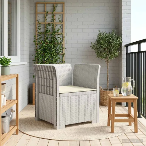 vidaXL Fotoliu cu 1 Loc cu Pernă Aspect Rattan PP Alb