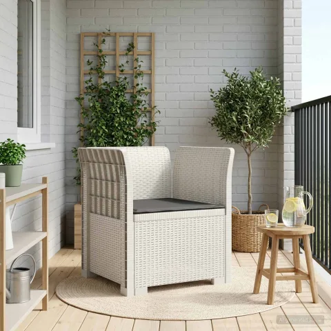 vidaXL Fotoliu cu 1 Loc cu Pernă Aspect Rattan PP Alb