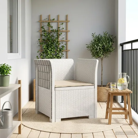 vidaXL Fotoliu cu 1 Loc cu Pernă Aspect Rattan PP Alb