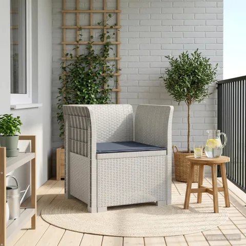 vidaXL Fotoliu cu 1 Loc cu Pernă Aspect Rattan PP Alb