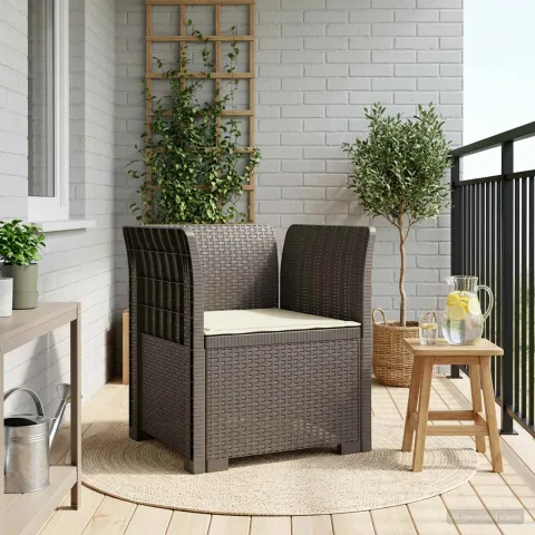vidaXL Fotoliu cu 1 Loc cu Pernă Aspect Rattan PP Gri deschis
