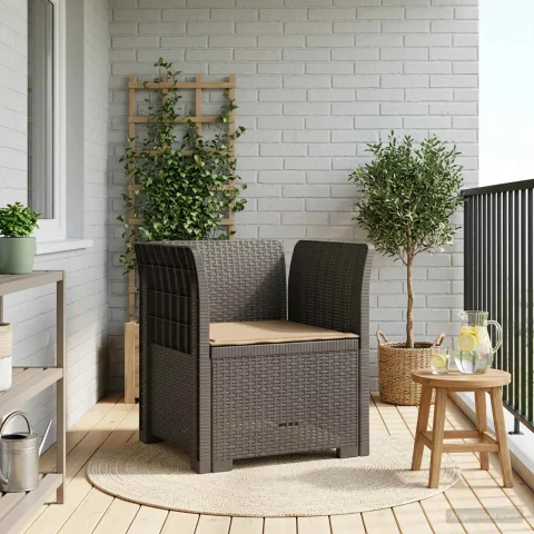 vidaXL Fotoliu cu 1 Loc cu Pernă Aspect Rattan PP Gri deschis