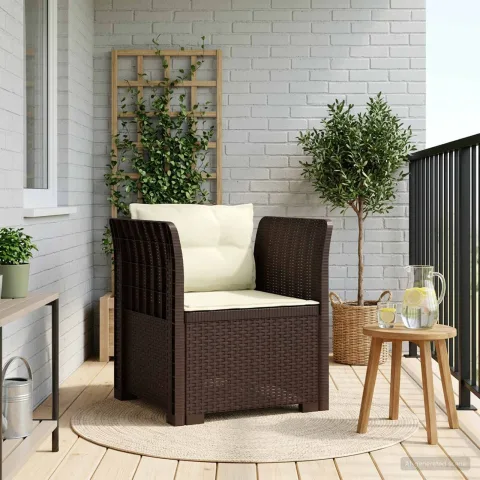 vidaXL Fotoliu cu 1 Loc cu Perne Aspect Rattan PP Maro
