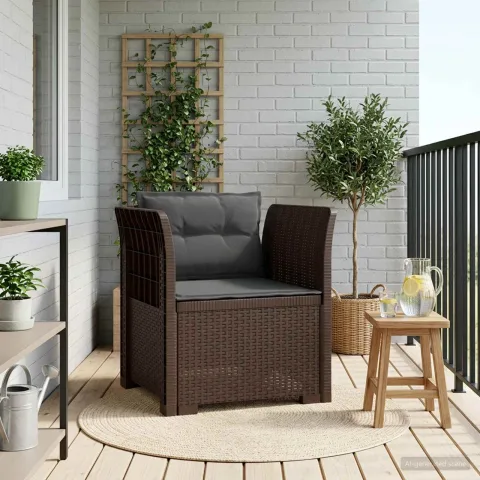 vidaXL Fotoliu cu 1 Loc cu Perne Aspect Rattan PP Maro