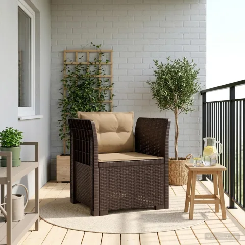 vidaXL Fotoliu cu 1 Loc cu Perne Aspect Rattan PP Maro