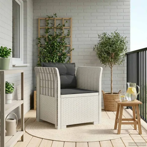 vidaXL Fotoliu cu 1 Loc cu Perne Aspect Rattan PP Alb