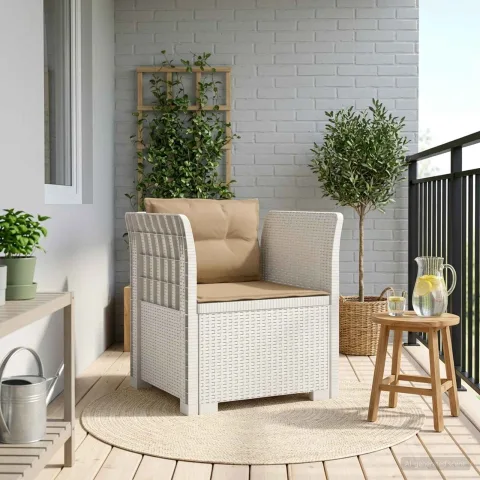 vidaXL Fotoliu cu 1 Loc cu Perne Aspect Rattan PP Alb