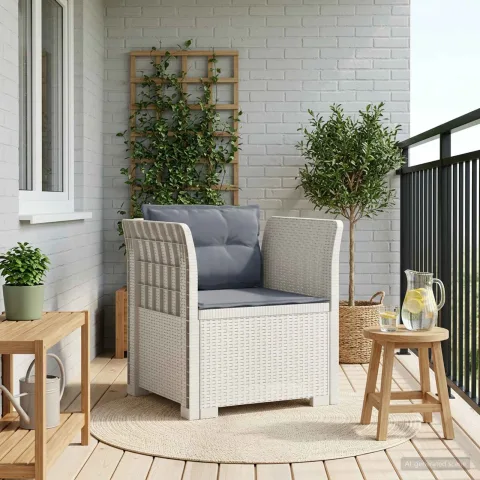 vidaXL Fotoliu cu 1 Loc cu Perne Aspect Rattan PP Alb
