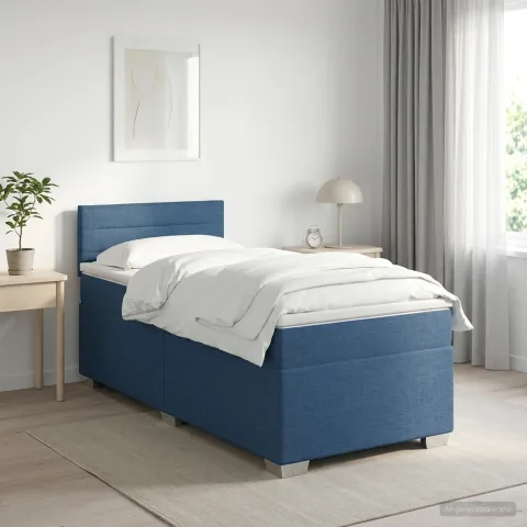 vidaXL Pat boxspring cu saltea albastru 100 x 200 cm Țesătură