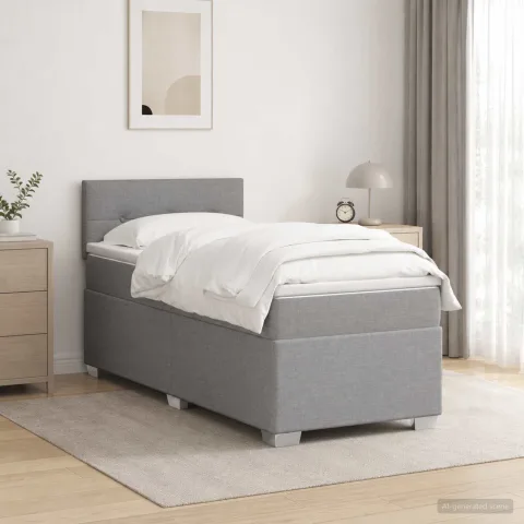 vidaXL Pat boxspring cu saltea Gri deschis 90 x 190cm Țesătură
