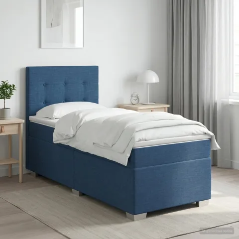 vidaXL Pat boxspring cu saltea albastru 90 x 200 cm Țesătură