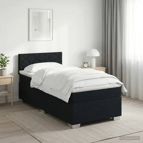vidaXL Pat boxspring cu saltea Negru 100 x 200 cm Țesătură