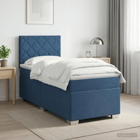 vidaXL Pat boxspring cu saltea albastru 90 x 200 cm Țesătură