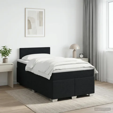 vidaXL Pat boxspring cu saltea Negru 120 x 200 cm Țesătură