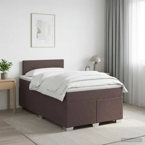 vidaXL Pat boxspring cu saltea Maro închis 120 x 200 cm Țesătură