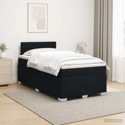vidaXL Pat boxspring cu saltea Negru 120 x 200 cm Țesătură